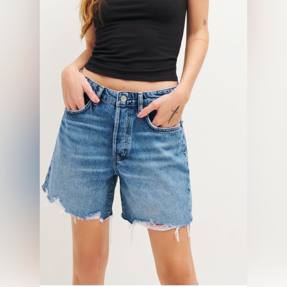 Reformation Raye Mid Rise Relaxed Denim Shorts in Denver